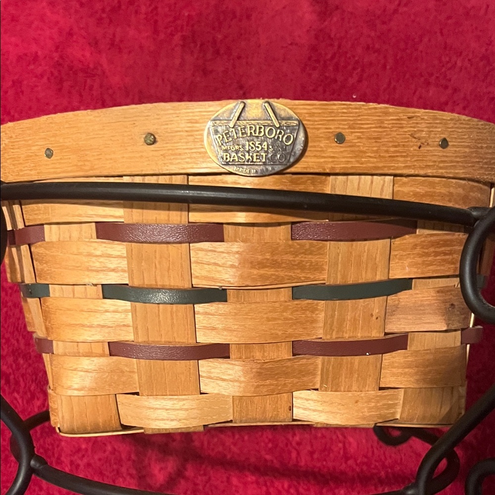 Peterboro Basket Co.  Vintage basket with liner and cast iron decorative stand